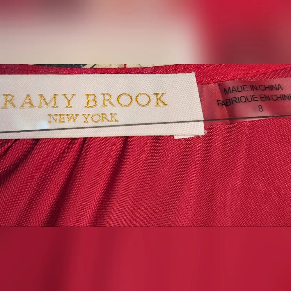 Ramy Brook Roman Size 8 True Red Long Sleeve Satin Ruffle Mini Cocktail Dress - Picture 6 of 6